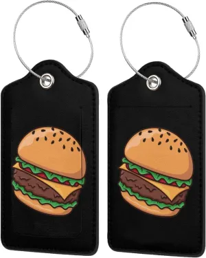 Cheeseburger Luggage Tags for Travel, Stainless Steel & Leather, Personalized Engraved, Durable Bag Tags 2 PCS