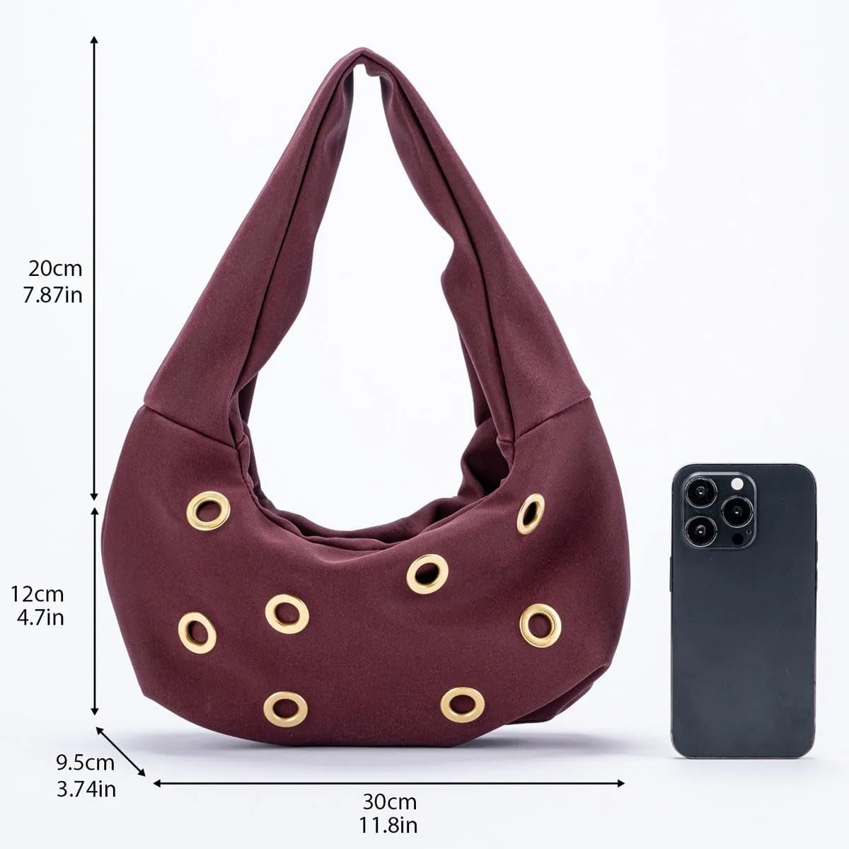 Chic Rivet Studded Suede Crescent Shoulder Bags for Women Small Underarm Handbag Satchels Party Clutch
