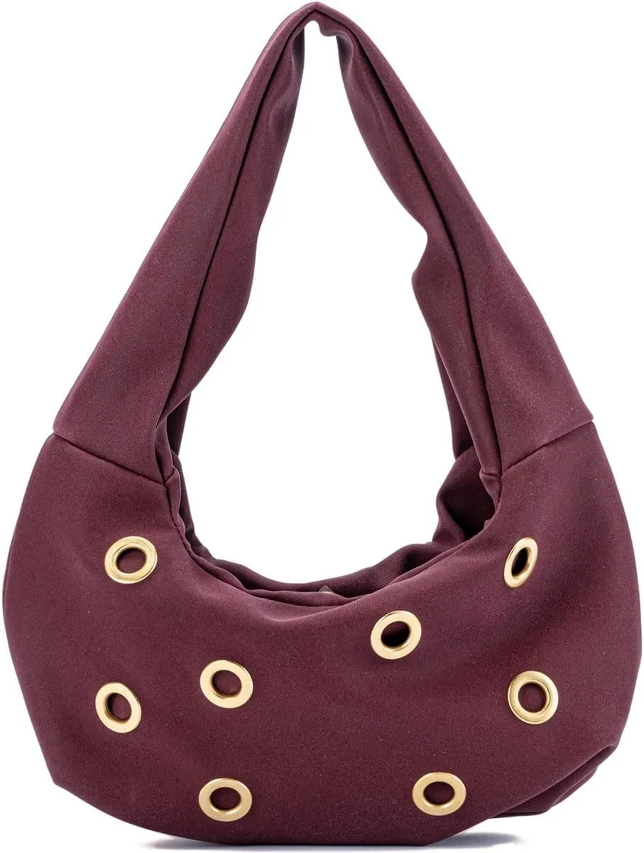 Chic Rivet Studded Suede Crescent Shoulder Bags for Women Small Underarm Handbag Satchels Party Clutch