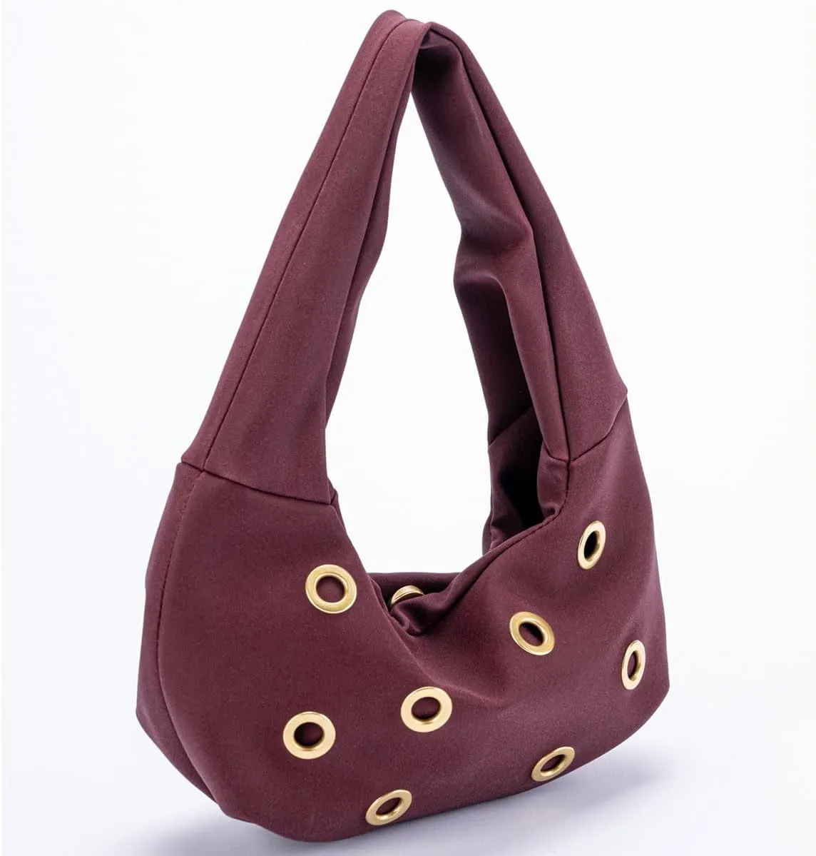 Chic Rivet Studded Suede Crescent Shoulder Bags for Women Small Underarm Handbag Satchels Party Clutch