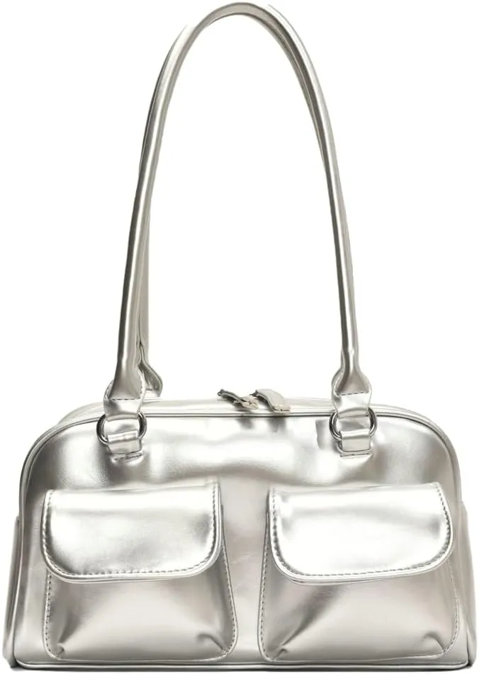 Chic Shoulder Bag for Women Glossy PU Leather Purses Fashion Small Tote Handbag Y2k Top Handle Satchel
