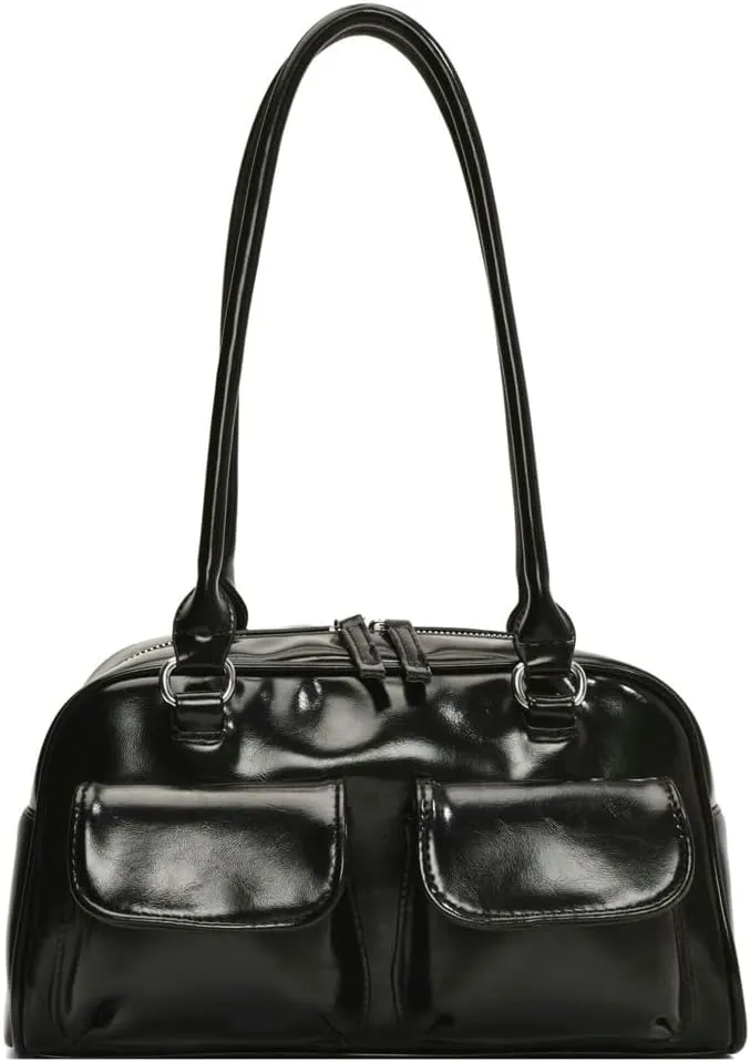 Chic Shoulder Bag for Women Glossy PU Leather Purses Fashion Small Tote Handbag Y2k Top Handle Satchel