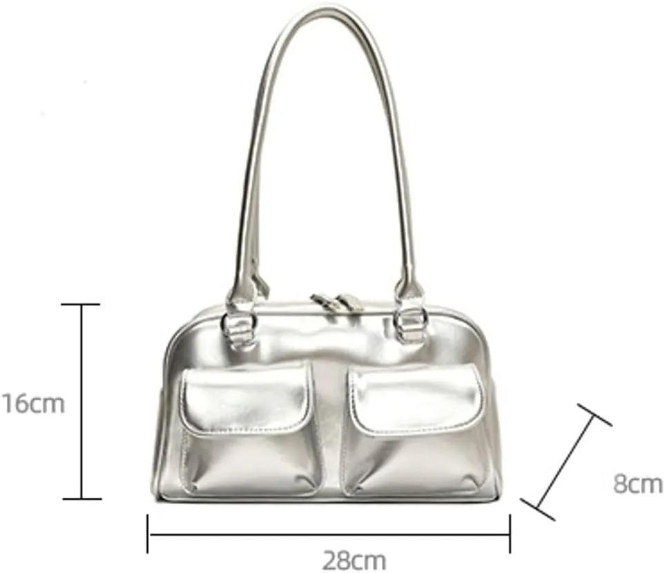Chic Shoulder Bag for Women Glossy PU Leather Purses Fashion Small Tote Handbag Y2k Top Handle Satchel