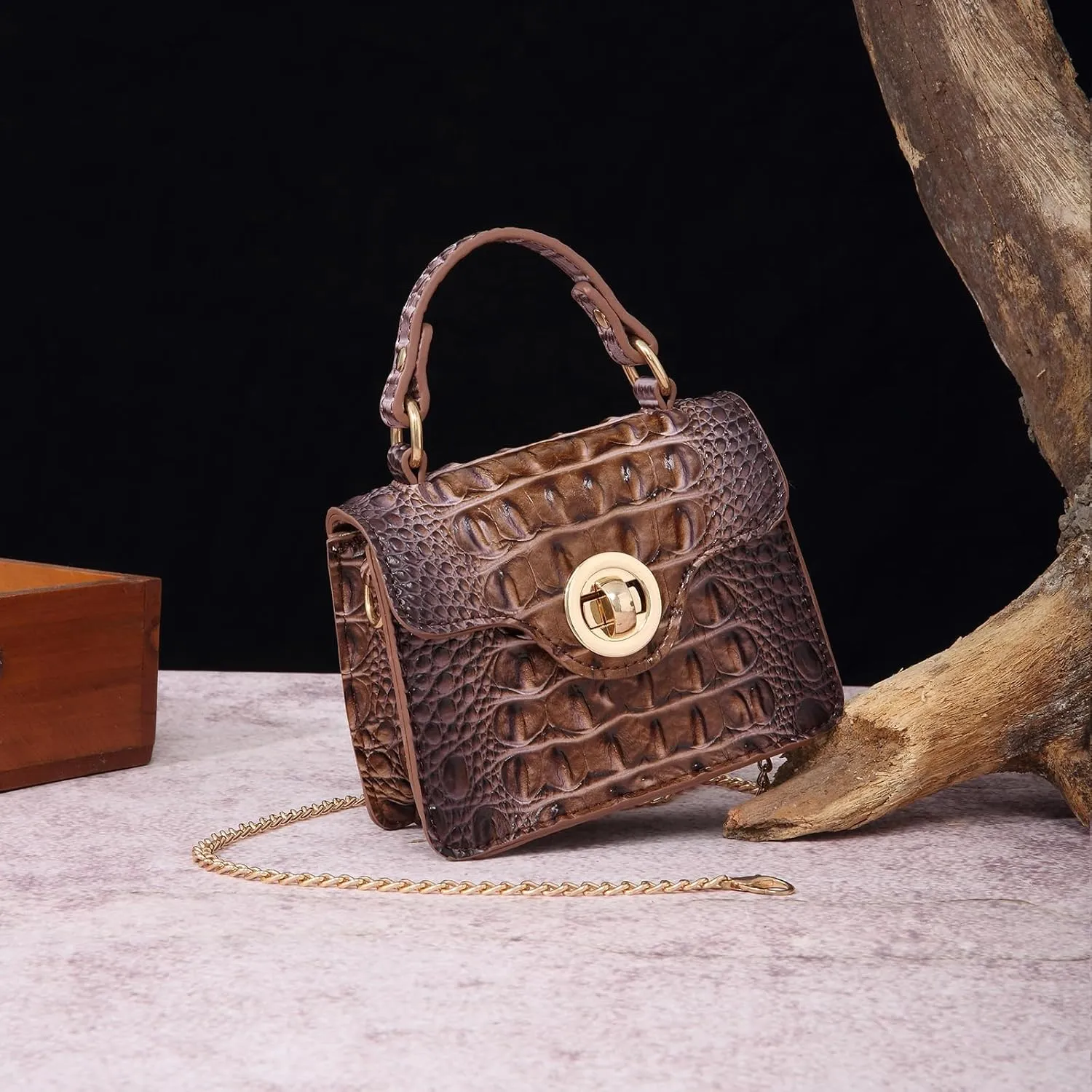 Chic Women Crocodile Leather bags Mini Top-Handle Clutch Compact Evening Bag Stylish Accessory for Essentials