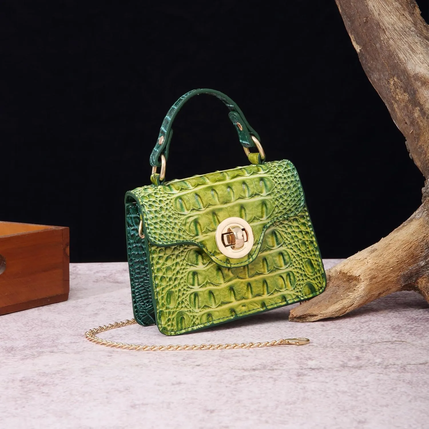 Chic Women Crocodile Leather bags Mini Top-Handle Clutch Compact Evening Bag Stylish Accessory for Essentials