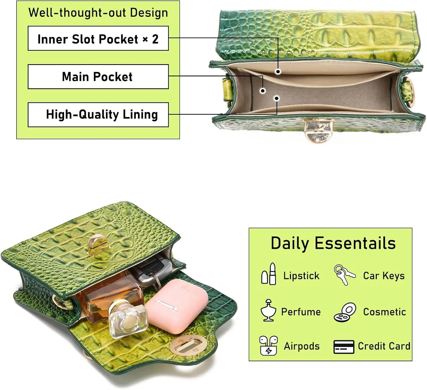Chic Women Crocodile Leather bags Mini Top-Handle Clutch Compact Evening Bag Stylish Accessory for Essentials