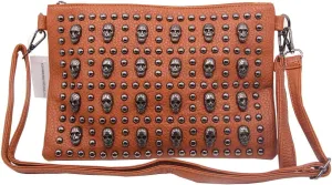 Chikencall Women Gothic Skull Rivet Clutch Purse Studded Shoulder Cross-Body Bag