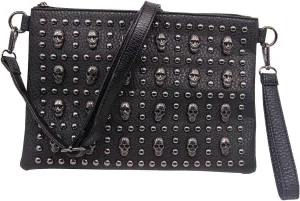 Chikencall Women Gothic Skull Rivet Clutch Purse Studded Shoulder Cross-Body Bag
