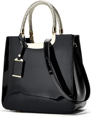 Chikencall Women Patent Leather Tote Glossy Top Handle Purse Work Handbag Shooer Wedding Shoulder Satchel with Pendant