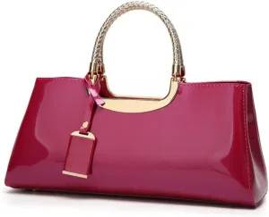 Chikencall Women PU Patent Leather Tote Handbag Glossy Top-handle Purse Evening Shoulder Bag Ladies Wedding Satchel