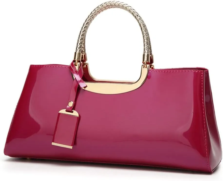 Chikencall Women PU Patent Leather Tote Handbag Glossy Top-handle Purse Evening Shoulder Bag Ladies Wedding Satchel