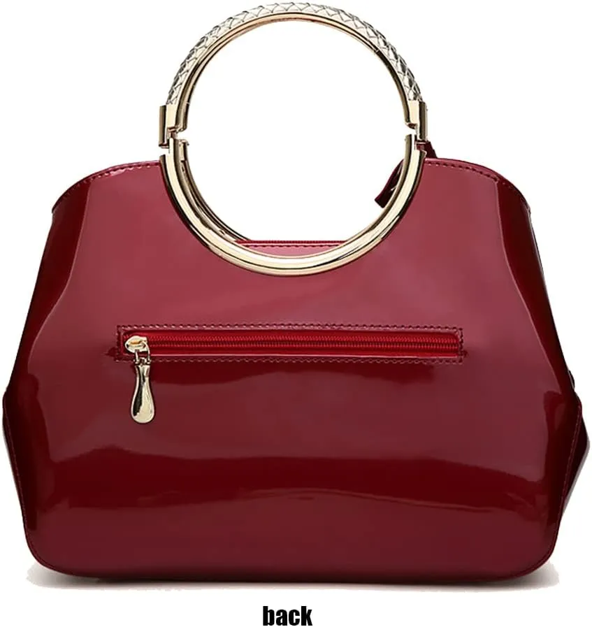 Chikencall Women Tote Handbag Glossy Patent Leather Shoulder Bag Evening Party Purse Wedding Satchel with Flower Print