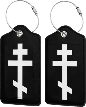 Christian Orthodox Russian Cross Luggage Tags for Travel, Stainless Steel & Leather, Personalized Engraved, Durable Bag Tags 1