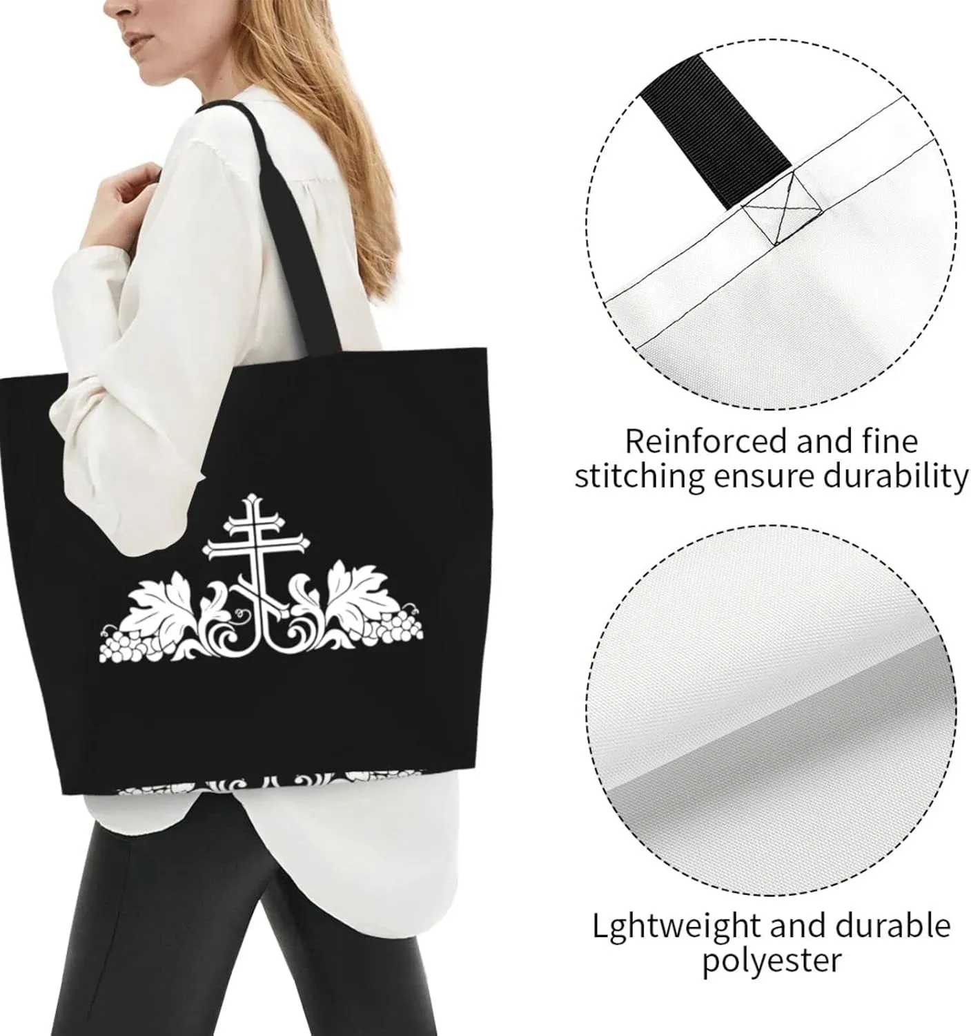Christian Orthodox Russian Cross Women'S Lightweight Canvas Handbag Reusable Shopping Bag