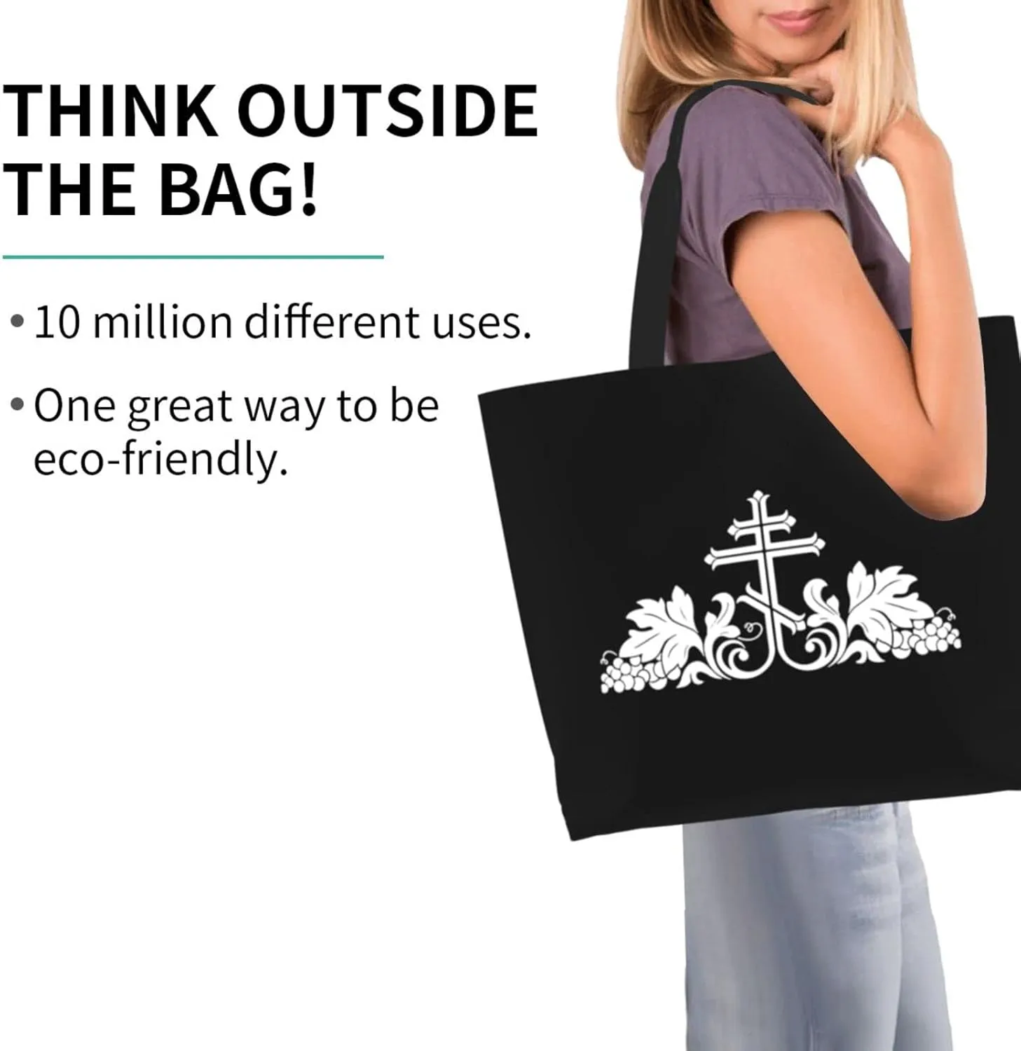 Christian Orthodox Russian Cross Women'S Lightweight Canvas Handbag Reusable Shopping Bag