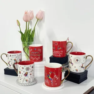 Christmas Coffee Mugs, 6 Piece Set, Theme Mug Set, Gifts for Family/Colleagues/Friends, for Gatherings/Holiday Parties