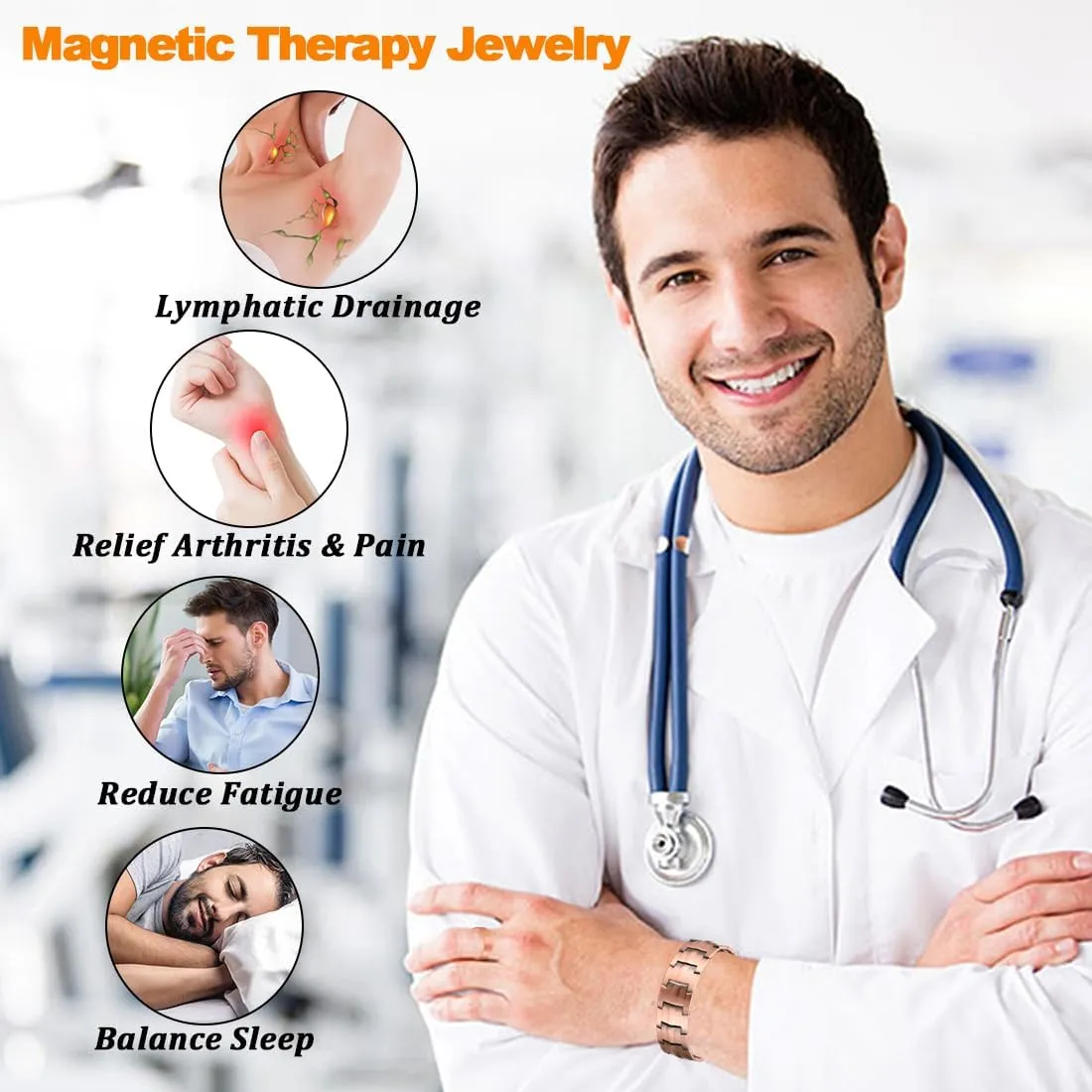 Cigamg 3X Copper Bracelet for Men Triple Strength Magnets Pure Copper Magnetic Bracelet & Ring Set with Adjustable Sizing Tool