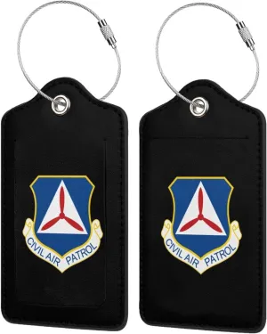 Civil Air Patrol Leather Baggage Bag Luggage Tags with Privacy Cover and Stainless Steel Loop