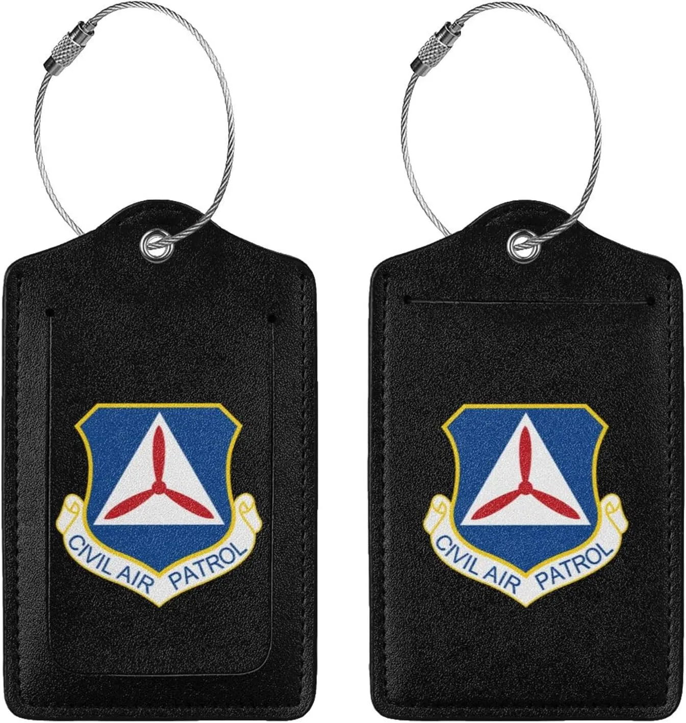 Civil Air Patrol Leather Baggage Bag Luggage Tags with Privacy Cover and Stainless Steel Loop