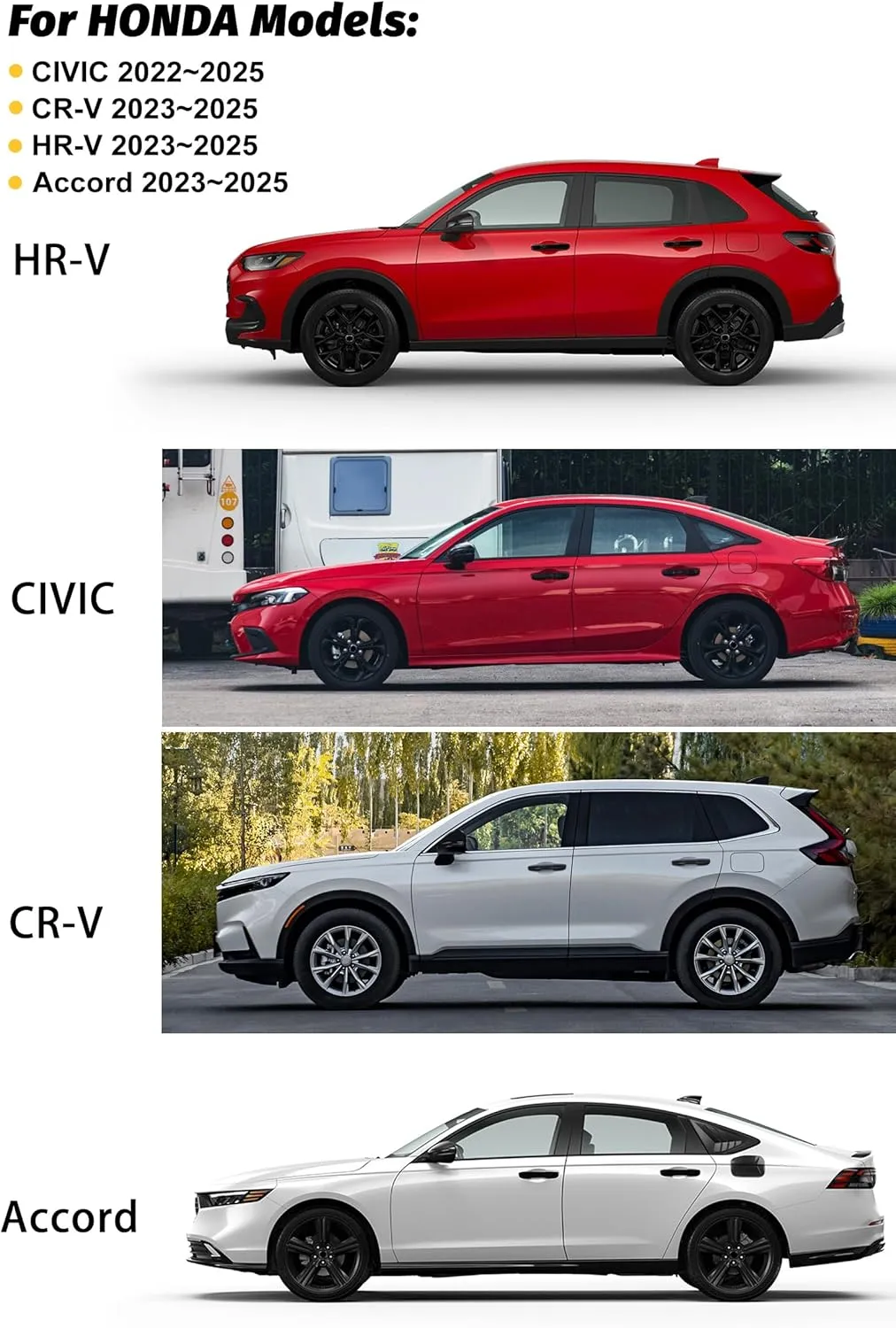 CKE Compatible with Honda Civic 2022 2023 2024 2025 for Accord CR-V HR-V 2023 2024 2025 Accessories Car Exterior Door Handle Cover Trims -Glossy Black