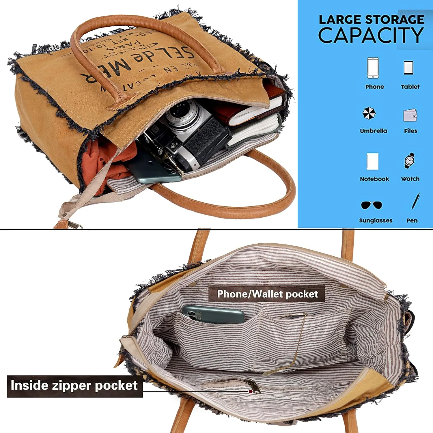 CLA Bags Sel De Mer Upcycled Canvas & Cowhide Tote