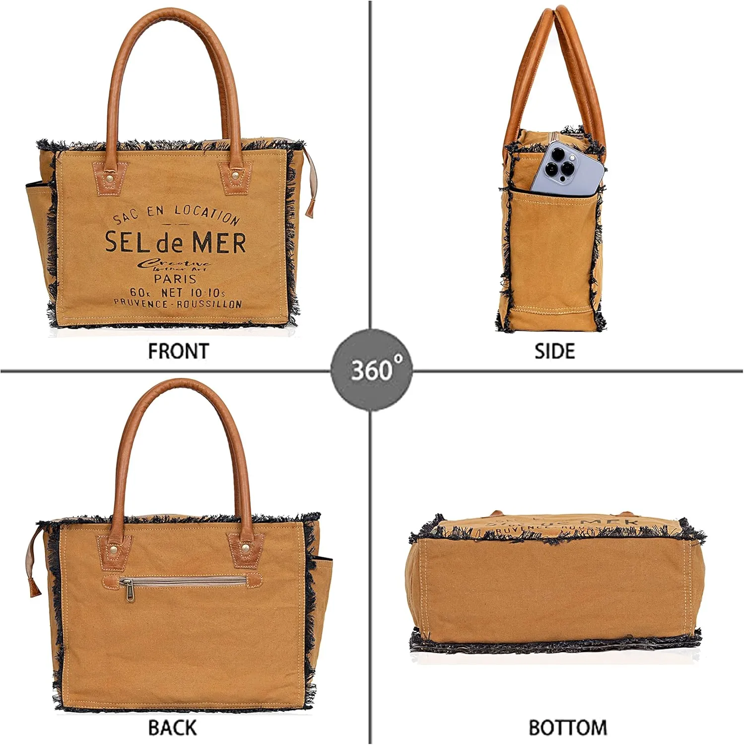 CLA Bags Sel De Mer Upcycled Canvas & Cowhide Tote