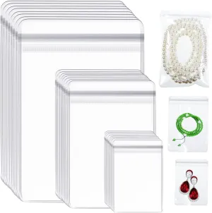 Clabby 180 Pieces PVC Jewelry Bag Clear Plastic Zipper Self Adhesive Rings Earrings Storage Pouch Jewelry Transparent Lock Bags for Holding Jewelries, 1.6 x 2.4 Inch, 2.8 x 4 Inch, 4 x 6 Inch