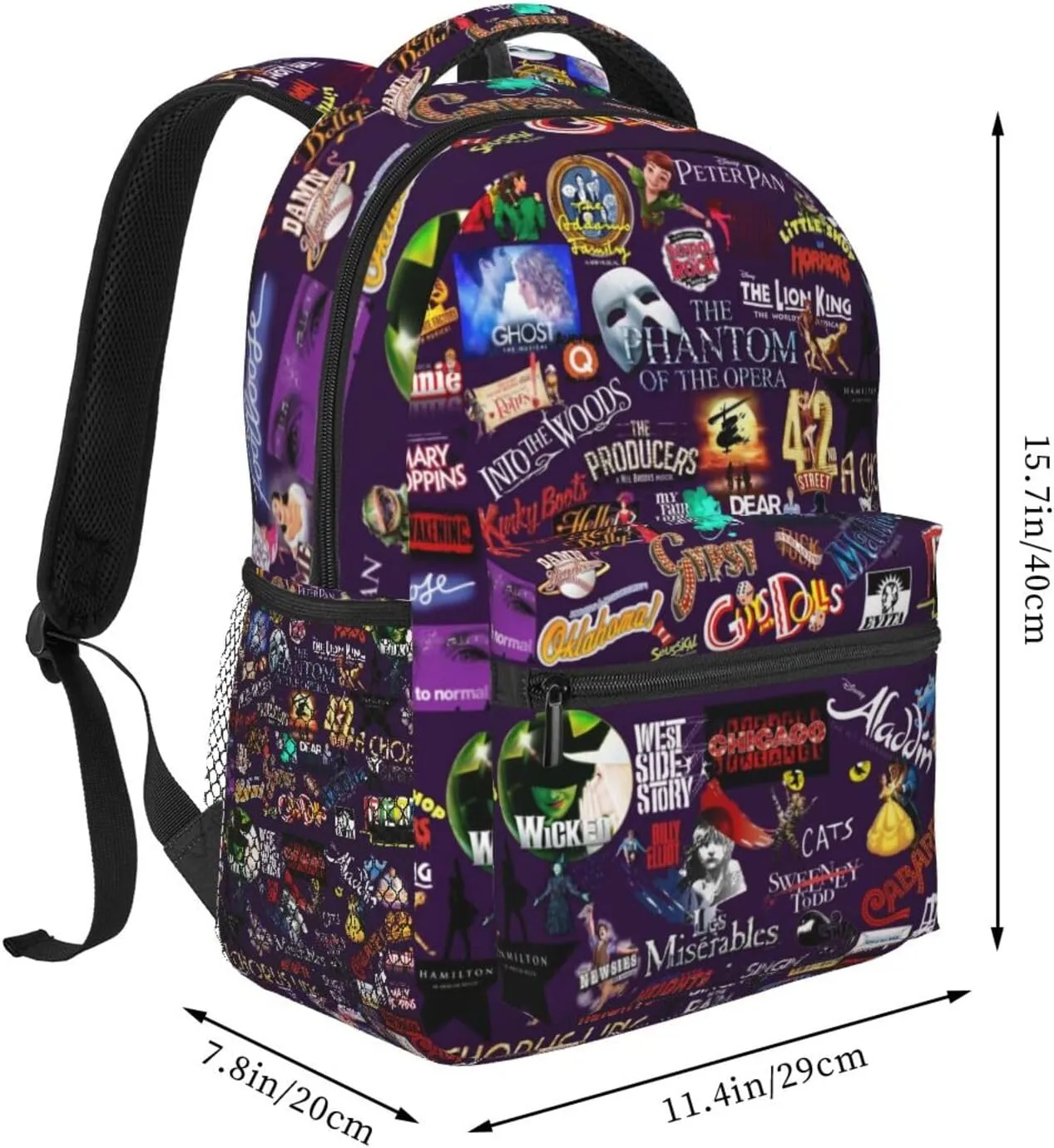 Classic Canvas Shoulder Bag, Musical Collage Backpack Travel Knapsack Lightweight Daypack