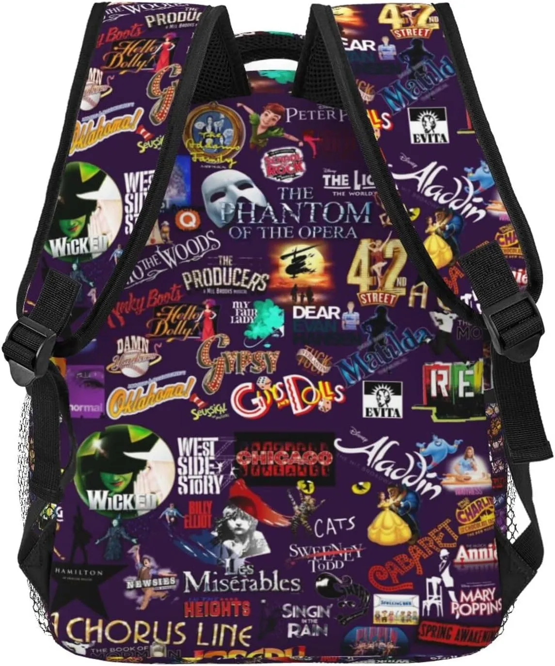 Classic Canvas Shoulder Bag, Musical Collage Backpack Travel Knapsack Lightweight Daypack
