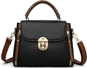 Classic Leather Shoulder Bags For Women, Top Handle Satchel Purses With Gold Hardware