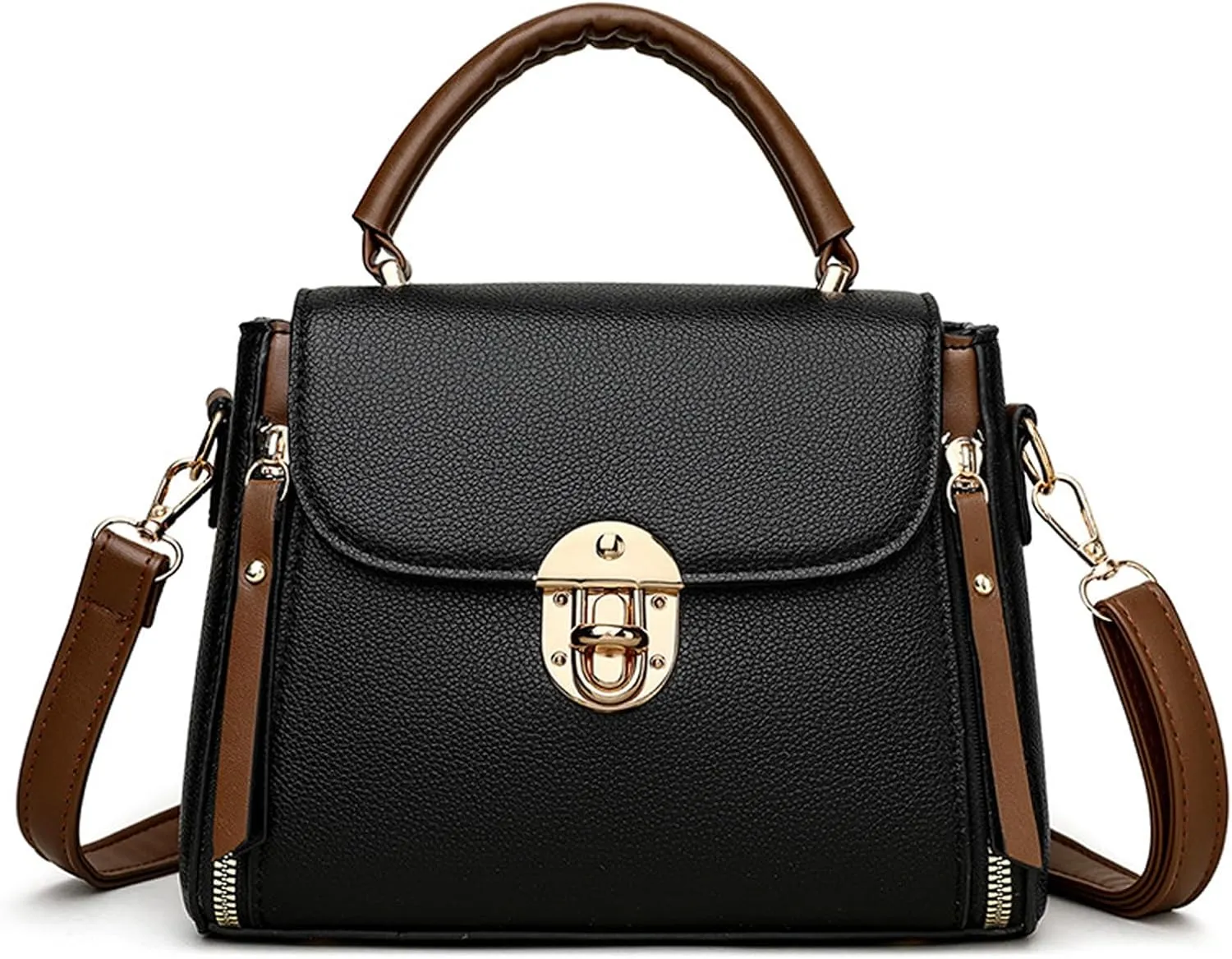 Classic Leather Shoulder Bags For Women, Top Handle Satchel Purses With Gold Hardware