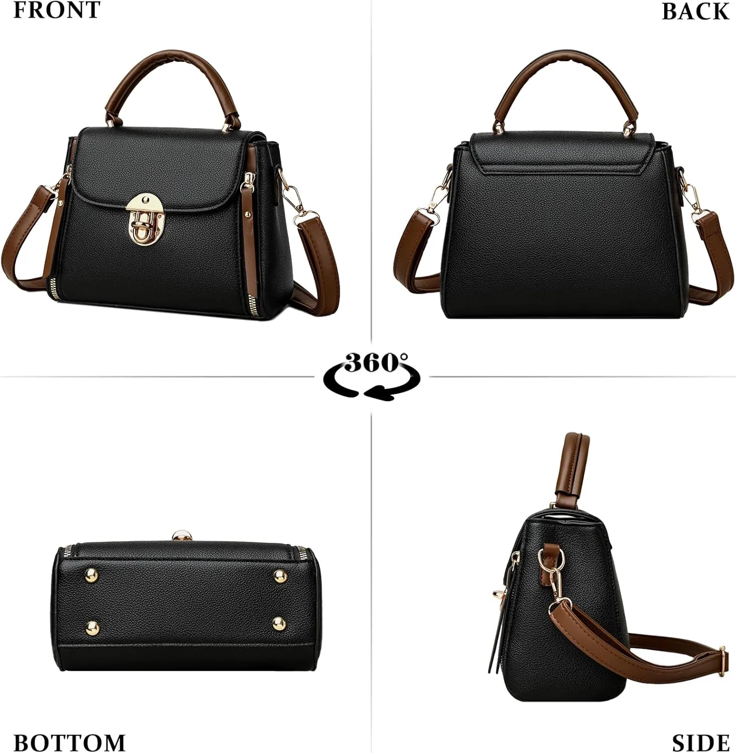 Classic Leather Shoulder Bags For Women, Top Handle Satchel Purses With Gold Hardware