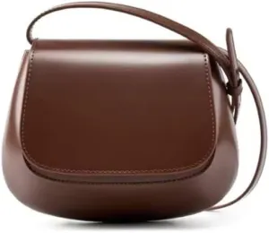Classic Saddle Crossbody Bag, Brown Leather, Small Curved Design