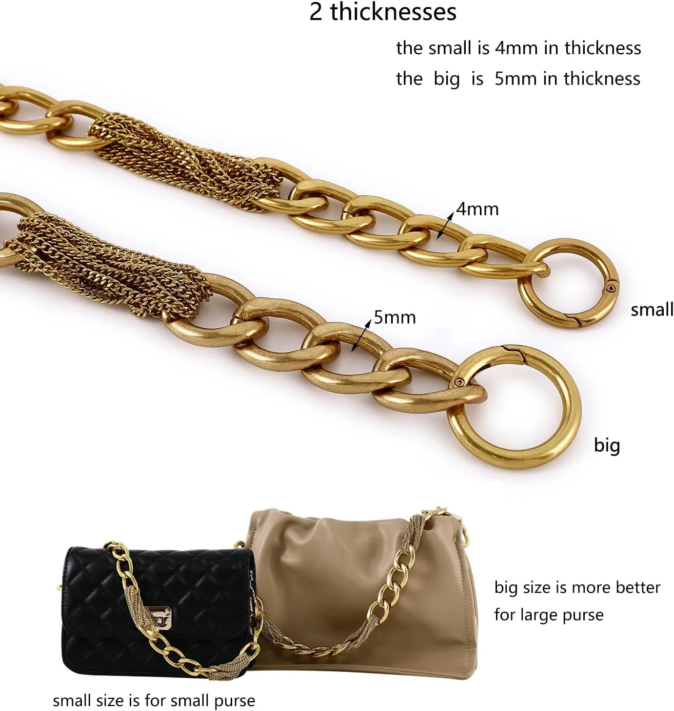 Classy Metal Tassels Bag Chains Purse Handles Shoulder Strap Replacement Charms Accessories (Silver Big 17'')