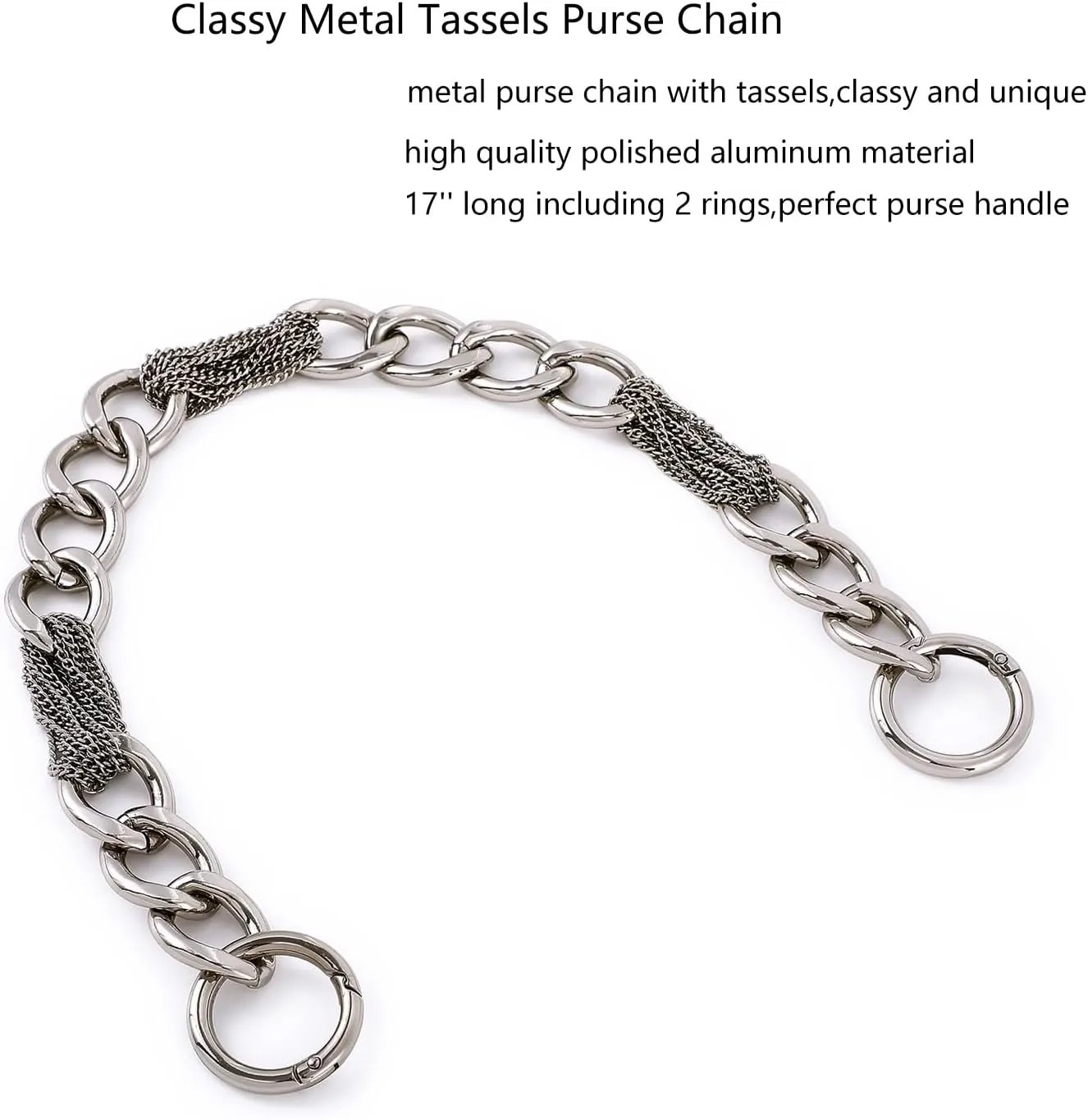 Classy Metal Tassels Bag Chains Purse Handles Shoulder Strap Replacement Charms Accessories (Silver Big 17'')