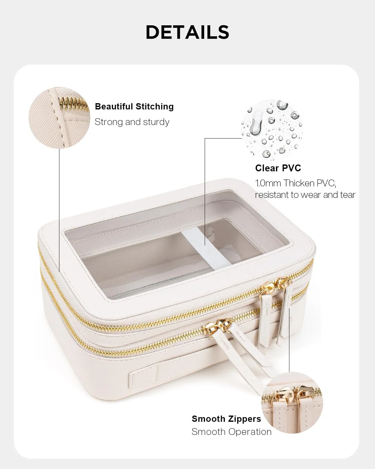 Clear Makeup Bags TSA Approved Toiletry Bag with Handle Large Opening,Clear Toiletry Bags for Carry-on Traveling Travel Car Accessories Essentials Organziation Storage for Women Girls(White, 2Layer)