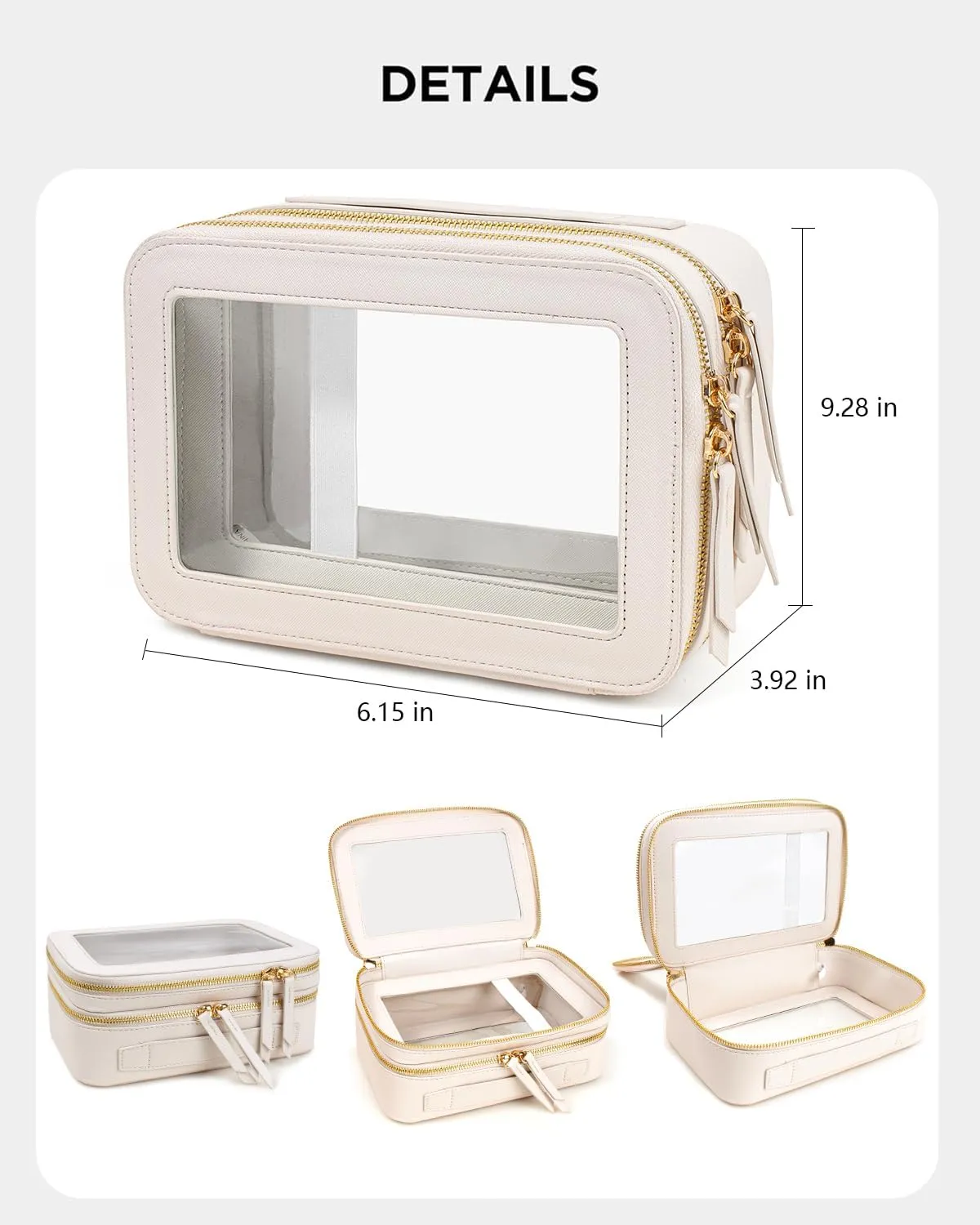 Clear Makeup Bags TSA Approved Toiletry Bag with Handle Large Opening,Clear Toiletry Bags for Carry-on Traveling Travel Car Accessories Essentials Organziation Storage for Women Girls(White, 2Layer)