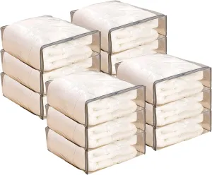 Clear Vinyl Zippered Storage Bags with Handle 15x18x6 Inch Pack of 12 for Blanket, Linen, Sweater, Bed Sheet, Quilt, Clothes, Pillow, Comforter, Foldable