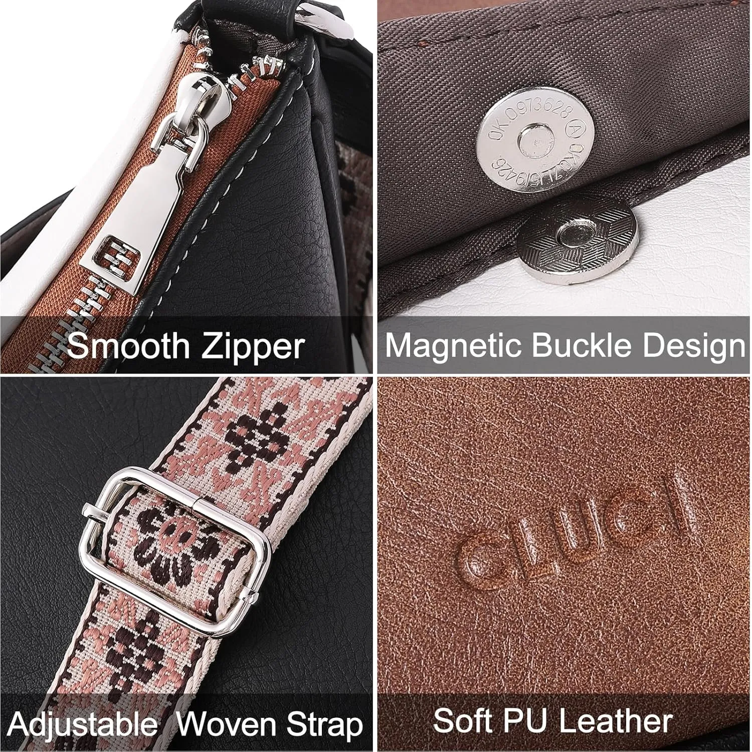 CLUCI Crossbody Bags for Women, Vegan Leather Shoulder Handbags, Purses for Women with Adjustable Wide Strap