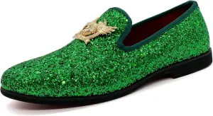 CMM Men's Glitter Loafers Shiny Slip On Dress Shoes Luxury Sparkling Studded Loafers