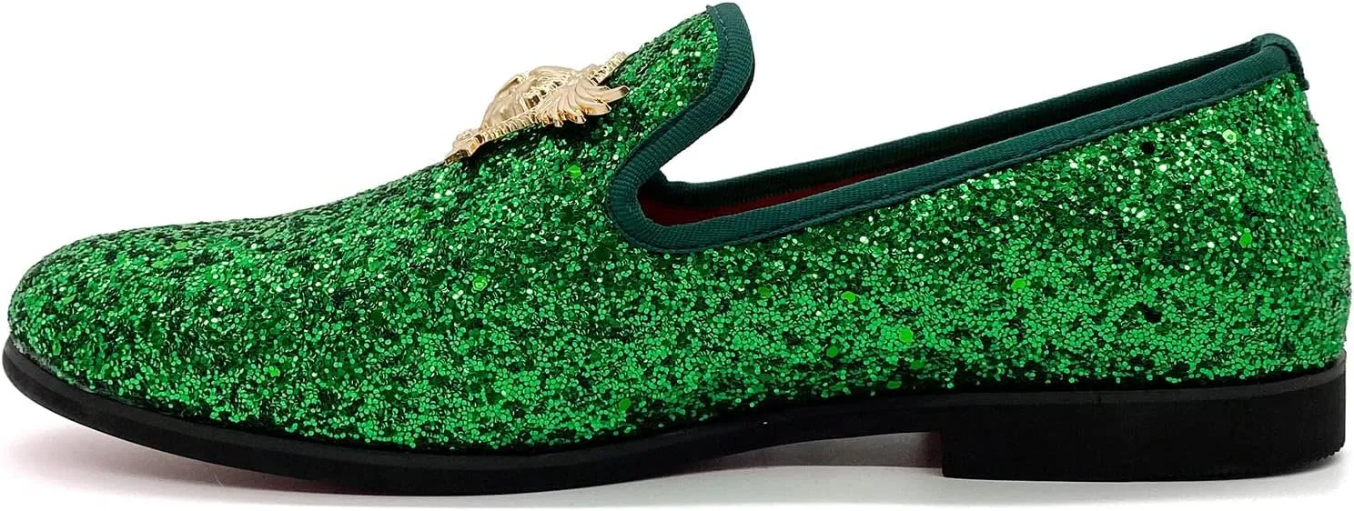 CMM Men's Glitter Loafers Shiny Slip On Dress Shoes Luxury Sparkling Studded Loafers