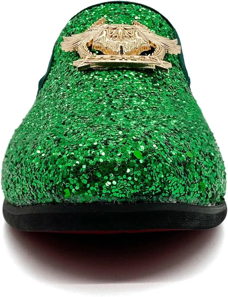 CMM Men's Glitter Loafers Shiny Slip On Dress Shoes Luxury Sparkling Studded Loafers