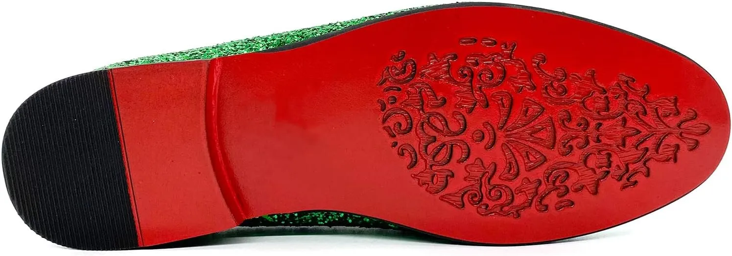 CMM Men's Glitter Loafers Shiny Slip On Dress Shoes Luxury Sparkling Studded Loafers