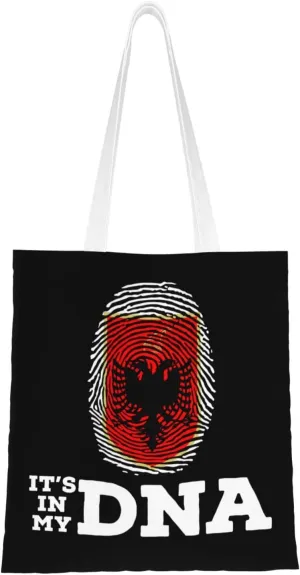 Coat of Arms of Albania It's in My DNA Tote Bag for Women Canvas Shopping Bags Reusable Large Capacity Casual Shoulder Handbags Grocery Bags