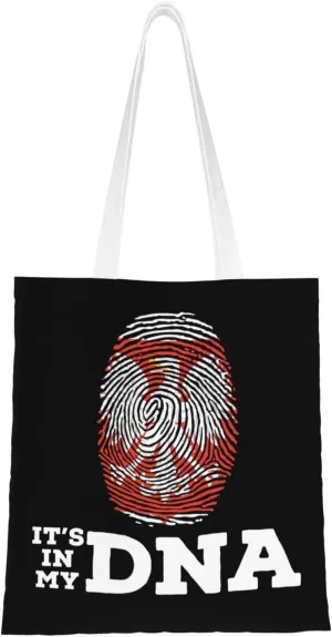Coat of Arms of Poland It's in My DNA Tote Bag for Women Canvas Shopping Bags Reusable Large Capacity Casual Shoulder Handbags Grocery Bags DIY Gift Bags