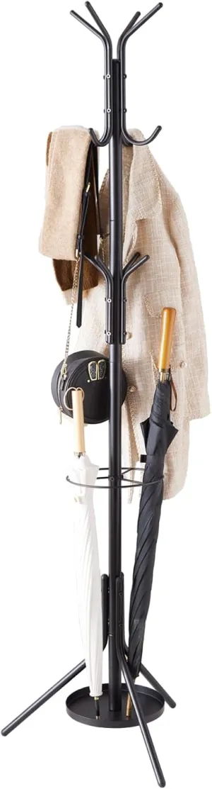 Coat Rack Freestanding,Metal Coat Tree with Umbrella Holder,Hat and Coat Rack Stand for Entryway, Hallway, Living Room, Bedroom (Black)