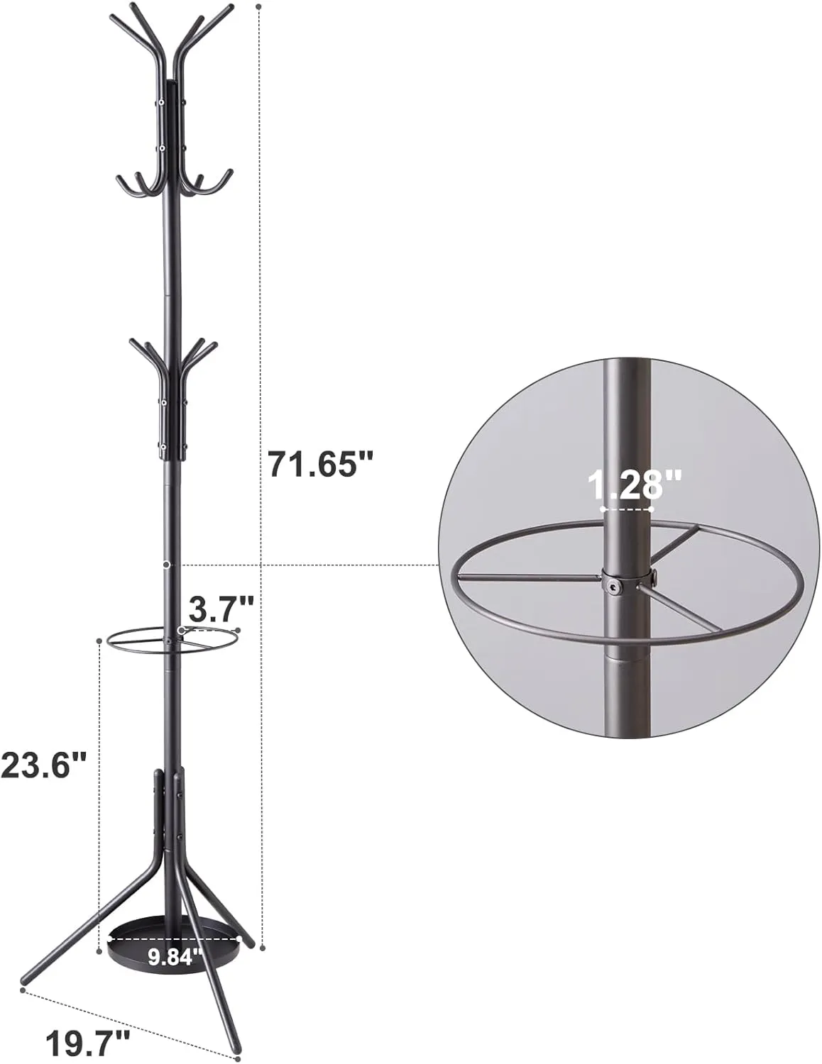 Coat Rack Freestanding,Metal Coat Tree with Umbrella Holder,Hat and Coat Rack Stand for Entryway, Hallway, Living Room, Bedroom (Black)