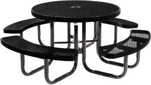 Coated Outdoor Furniture Heavy-Duty Portable Outdoor Picnic Table with Umbrella Hole, Expanded Metal Commercial-Grade Patio Dining Furniture Made in America (46" Round Top, Black)