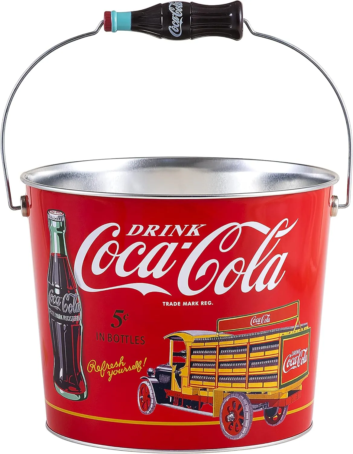 Coca-Cola Large Beverage Bucket with Coke Bottle Handle, Red (773317-12)