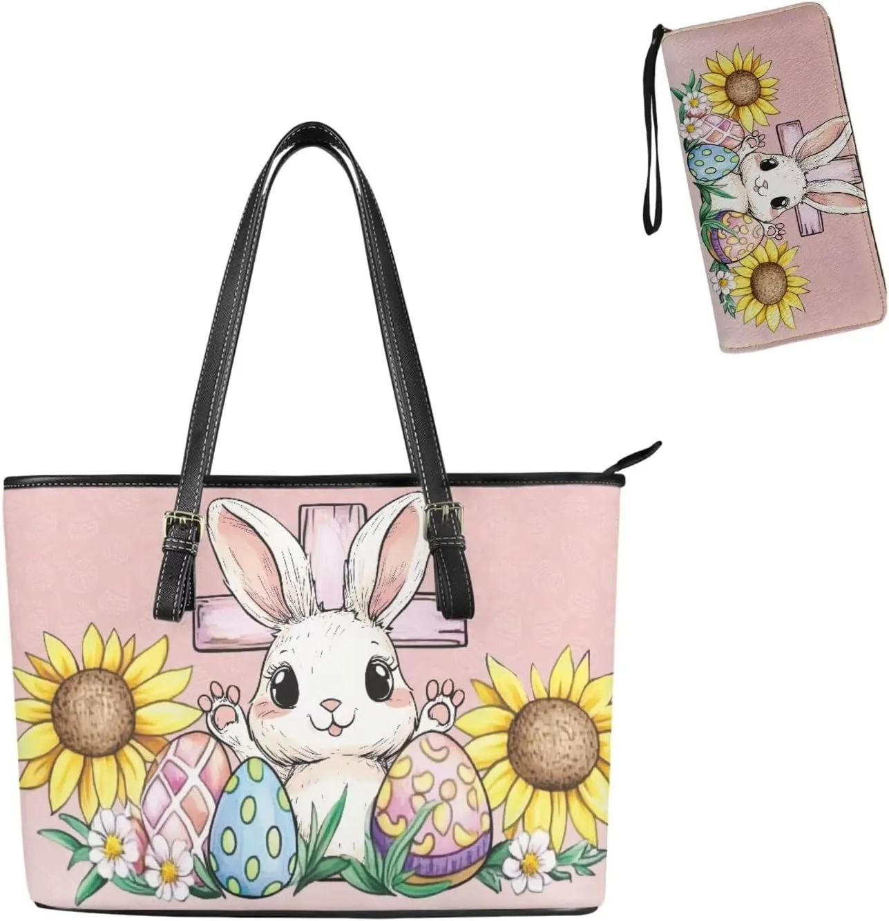 Coldinair Easter Handbag Tote Bag for Women Ladies Top Handle Purse and Wallet Set Leather Tote Purse for Women